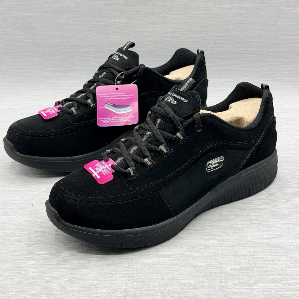 Skechers Women's 11 Wide Black Nubuck Leather Memory Foam Synergy 2.0 12364